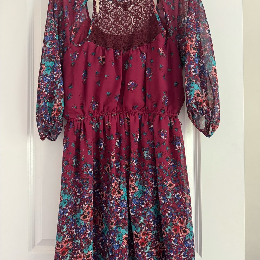 As U Wish Burgundy Lace Dress Size L - Picture 3 of 3